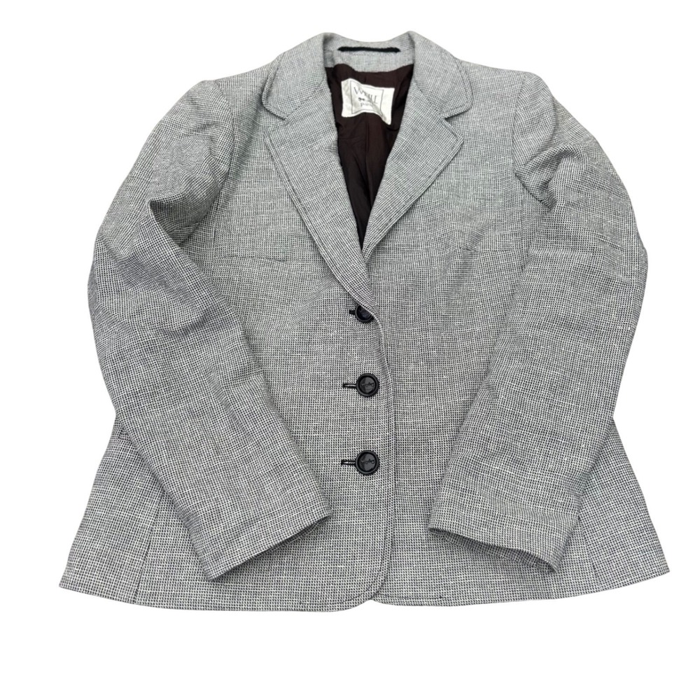 Weill Paris Womens Micro Check‎ Blazer Black White Horse Carriage Buttons Jacket